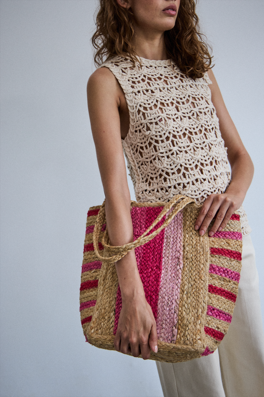 Sac rayures rose ICHI