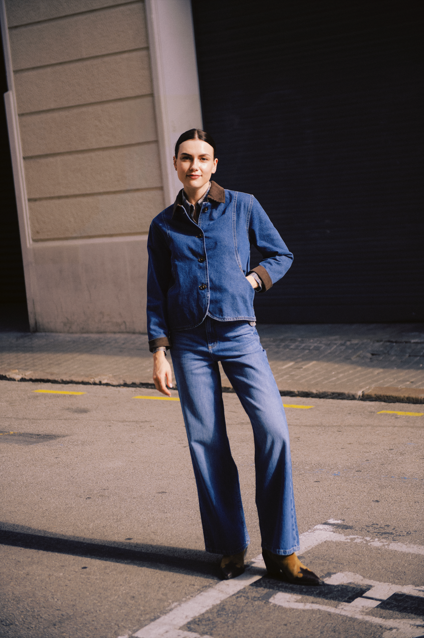 Veste jean détail velours B.Young