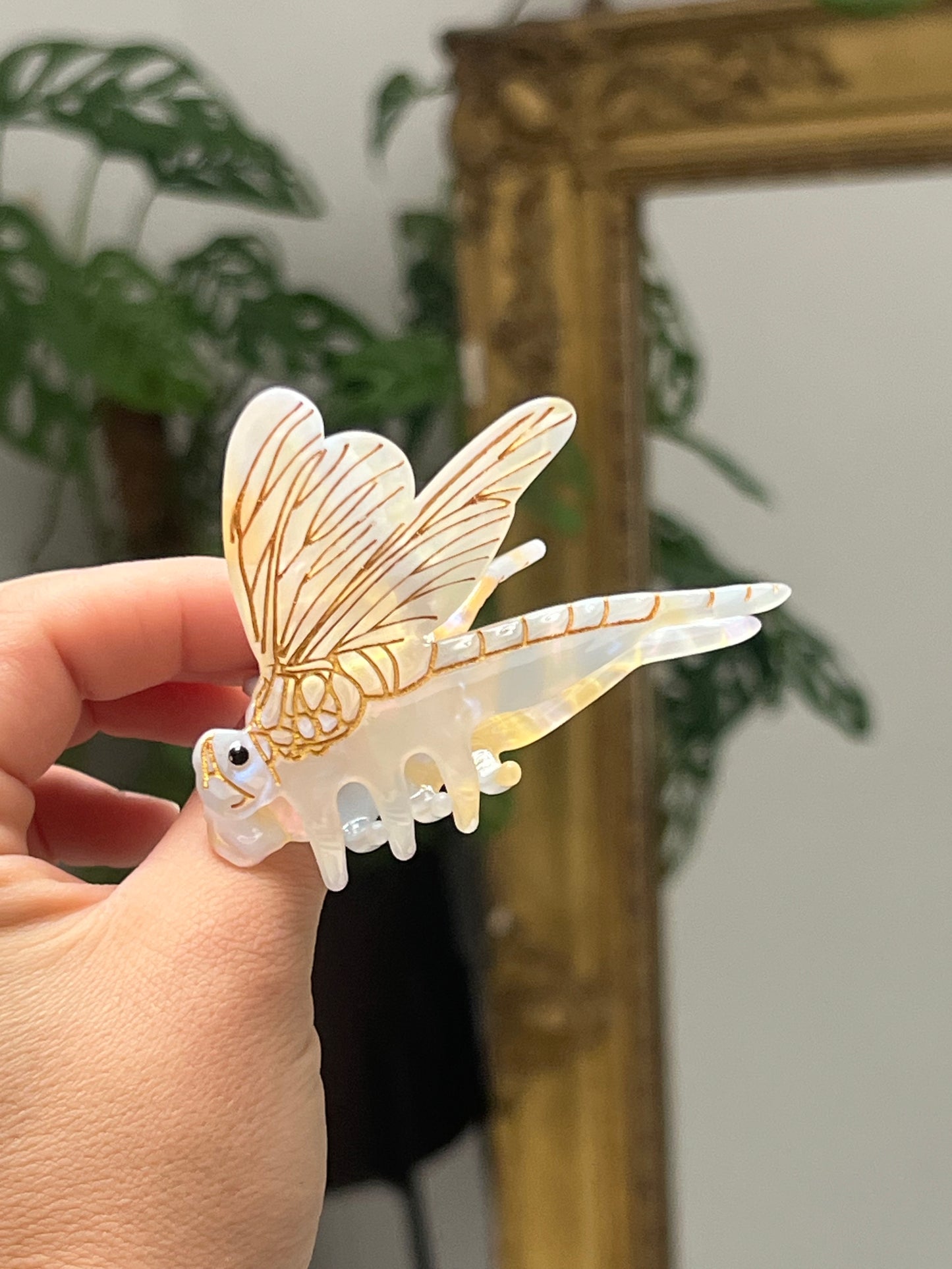 Pince à cheveux - Libellule blanche