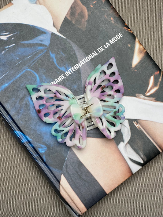 Pince à cheveux - Grand double papillon blanc
