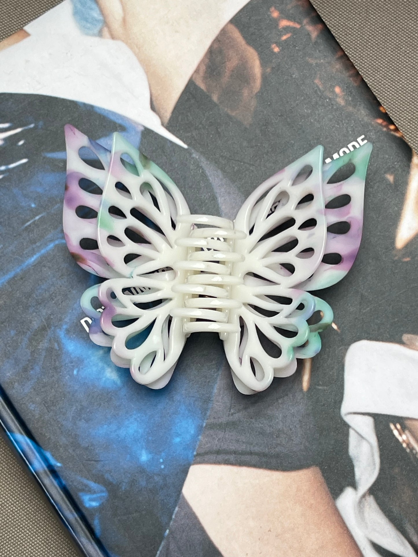 Pince à cheveux - Grand double papillon blanc