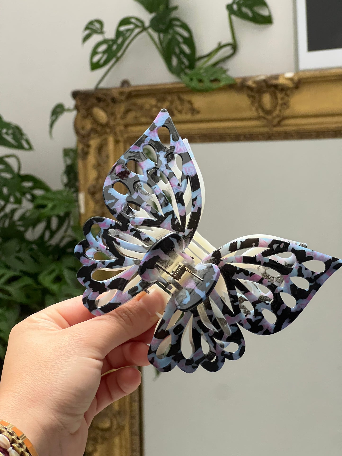 Pince à cheveux - Grand double papillon bleu