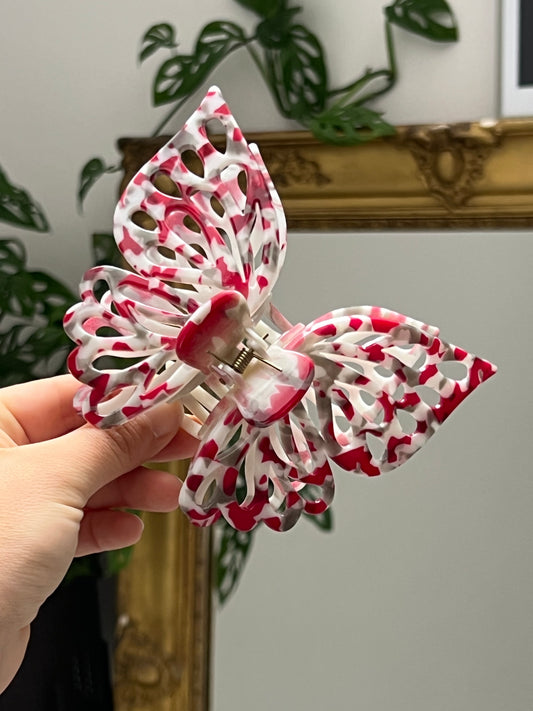 Pince à cheveux - Grand double papillon rouge